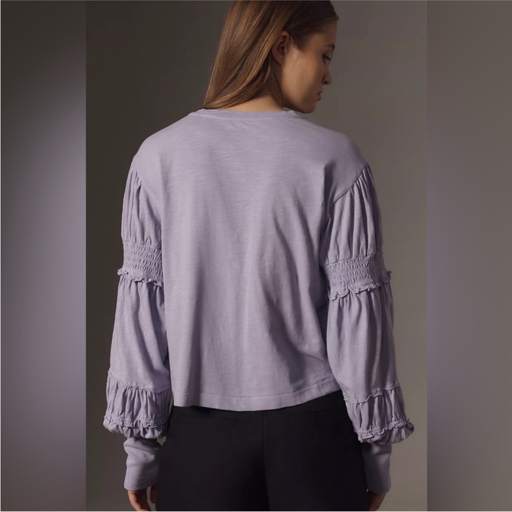 NWT Pilcro Crew-Neck Ruched & Smocked Sleeve Top - Picture 2 of 7